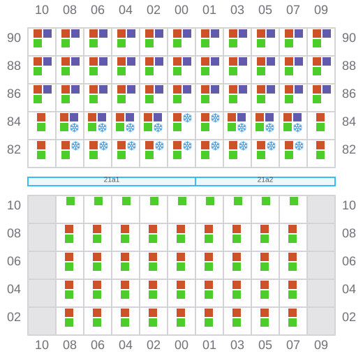 Bay 021 view and slots of MAERSK WILLEMSTADT