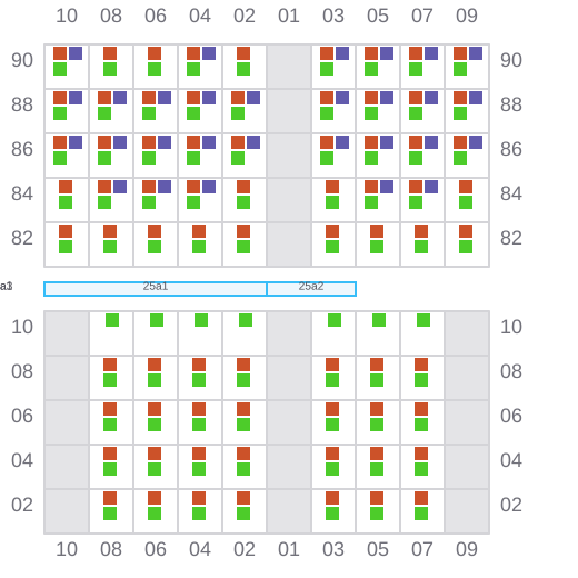 Bay 025 view and slots of MAERSK WILLEMSTADT