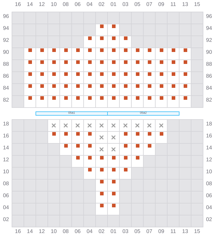 Bay 005 view and slots of MSC TASMAN VI