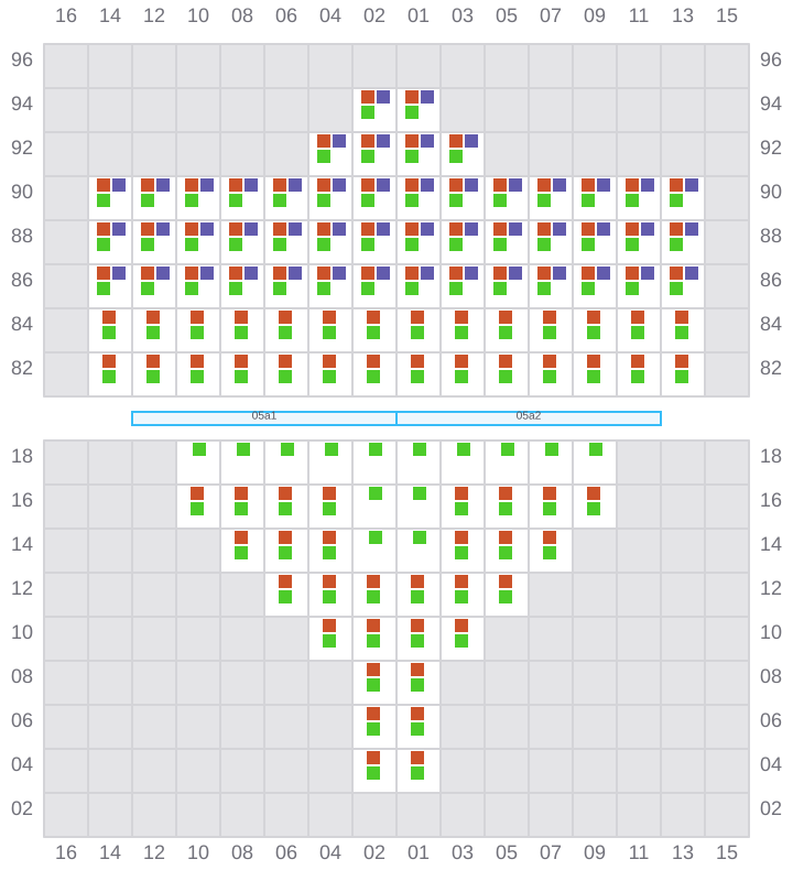 Bay 007 view and slots of MSC TASMAN VI