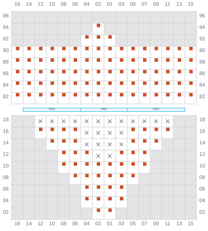 Bay 009 view and slots of MSC TASMAN VI