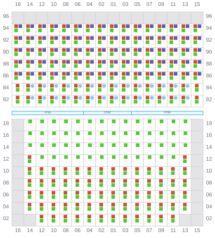 Bay 039 view and slots of MSC TASMAN VI