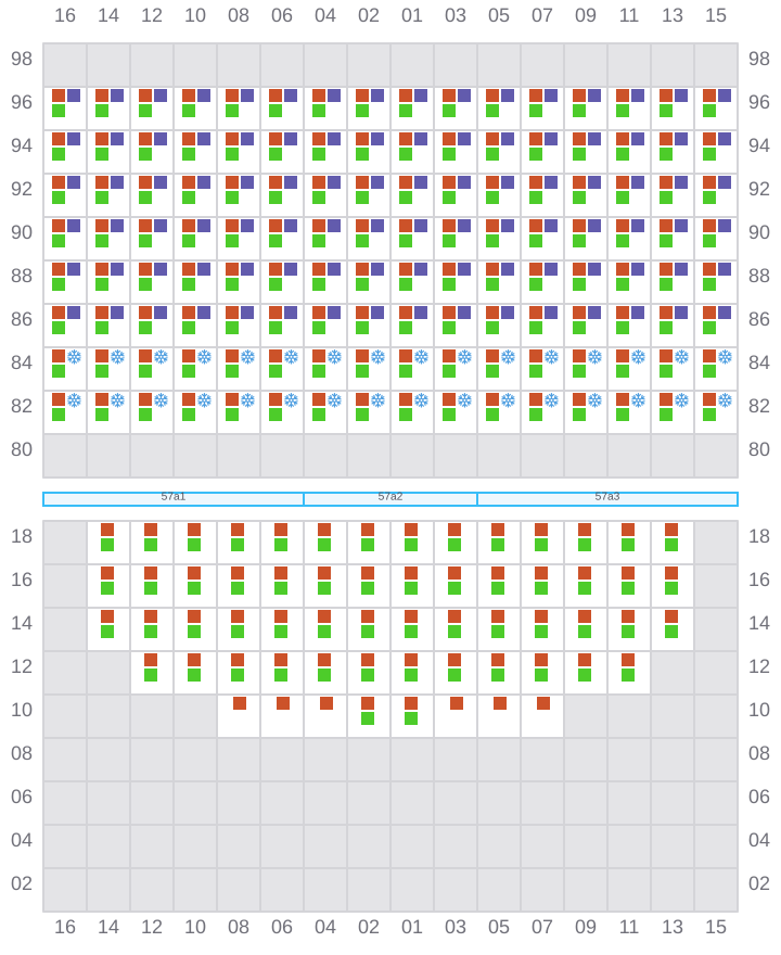 Bay 057 view and slots of CMA CGM MOZART