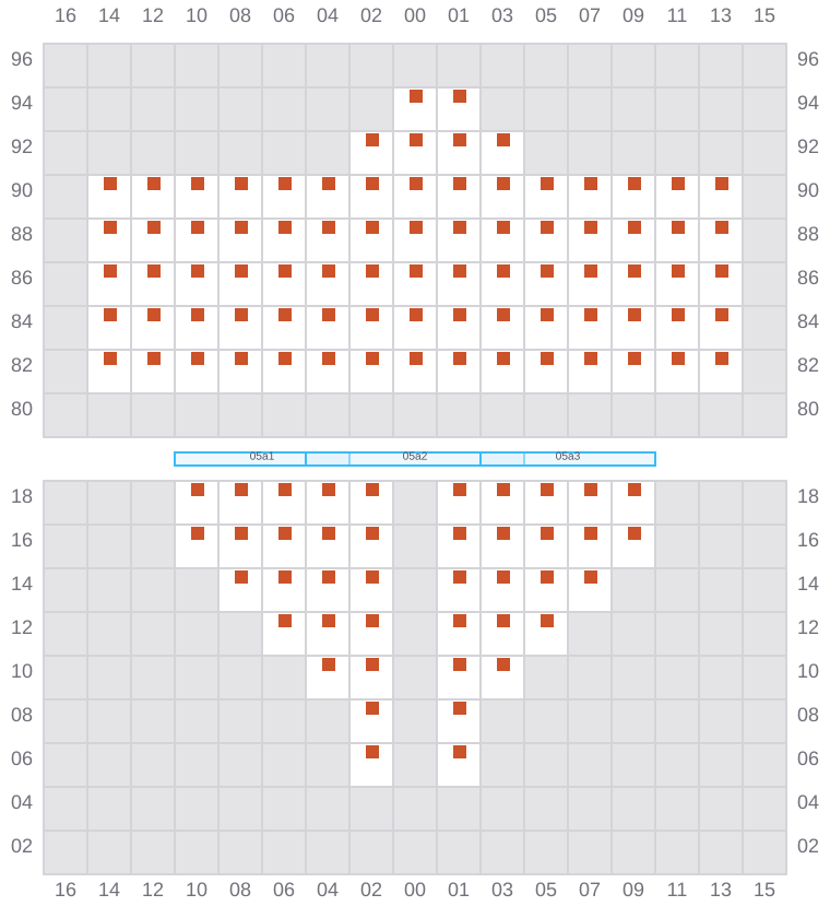 Bay 007 view and slots of MAERSK KLEVEN