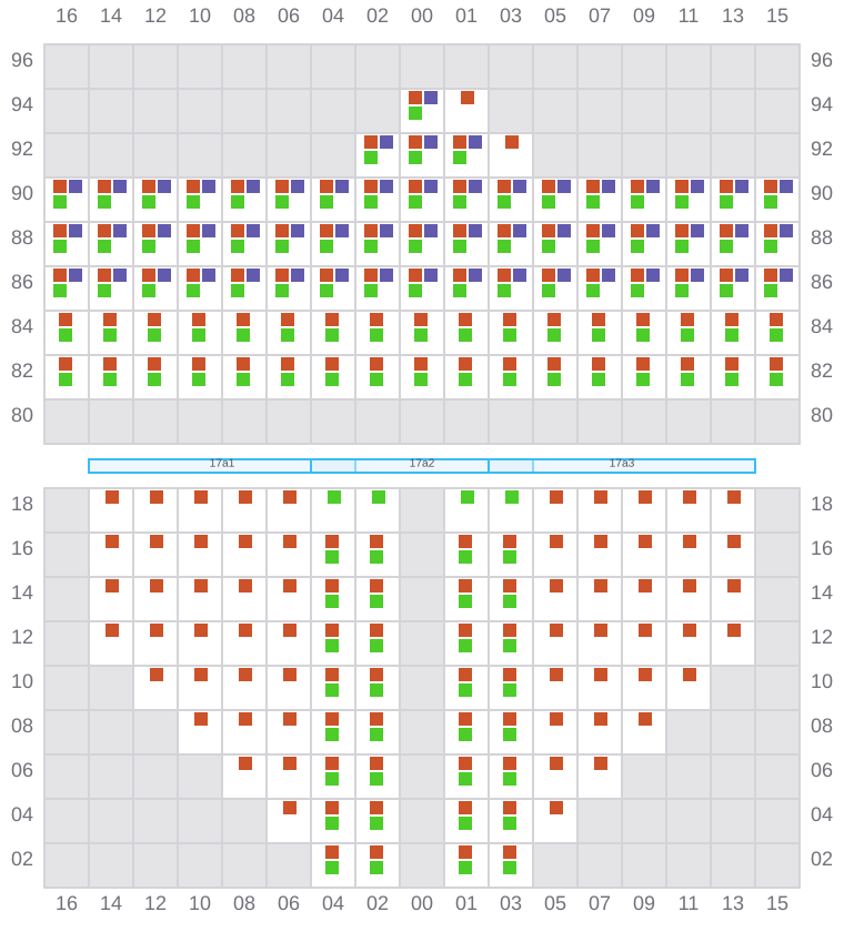 Bay 017 view and slots of MAERSK KLEVEN