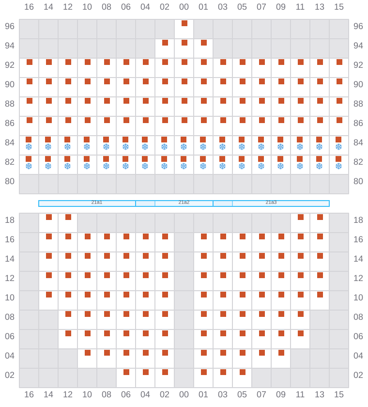 Bay 023 view and slots of MAERSK KLEVEN