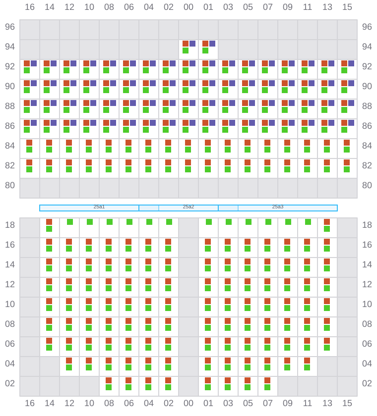 Bay 025 view and slots of MAERSK KLEVEN
