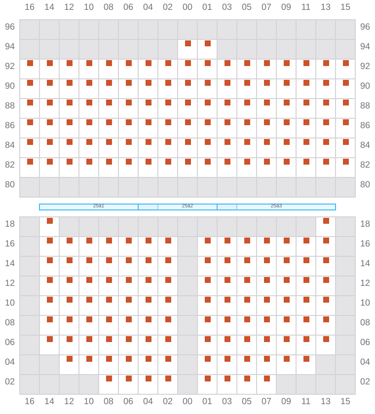 Bay 027 view and slots of MAERSK KLEVEN