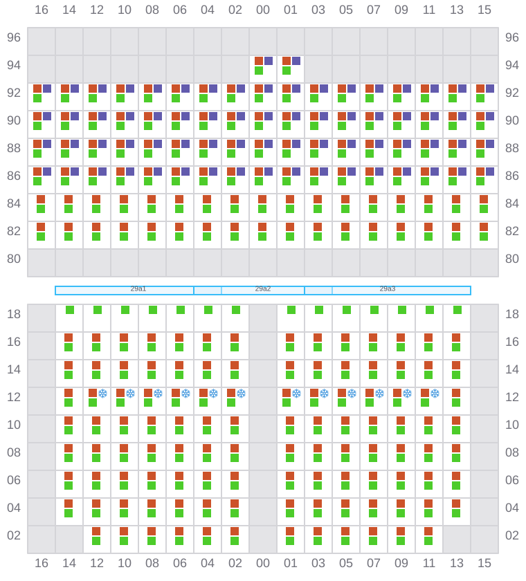 Bay 029 view and slots of MAERSK KLEVEN