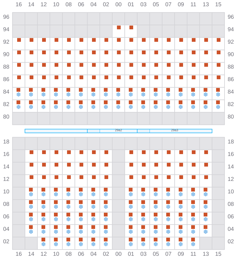 Bay 031 view and slots of MAERSK KLEVEN