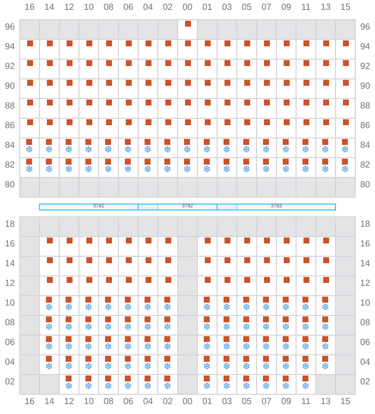 Bay 039 view and slots of MAERSK KLEVEN