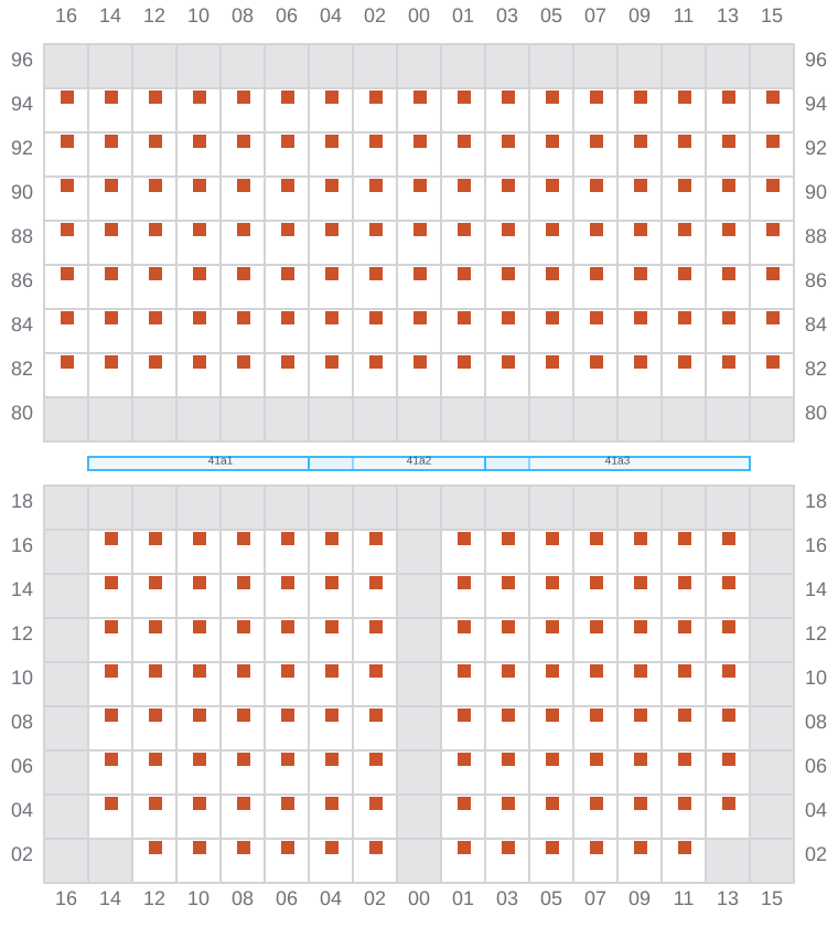 Bay 043 view and slots of MAERSK KLEVEN