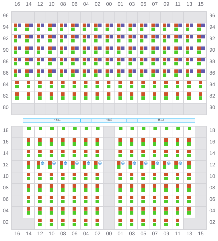 Bay 045 view and slots of MAERSK KLEVEN