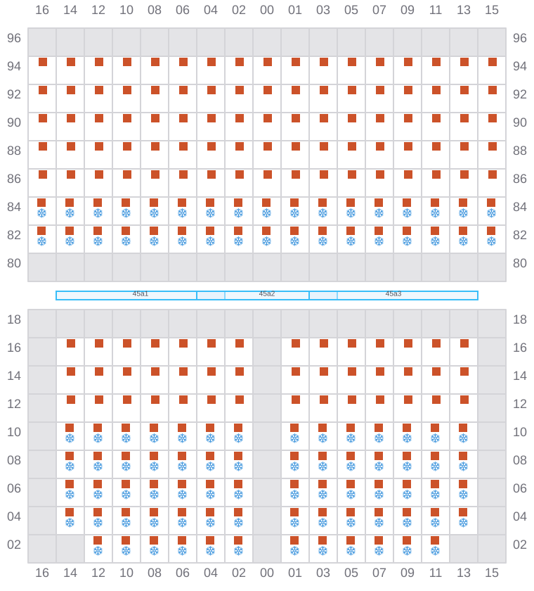 Bay 047 view and slots of MAERSK KLEVEN