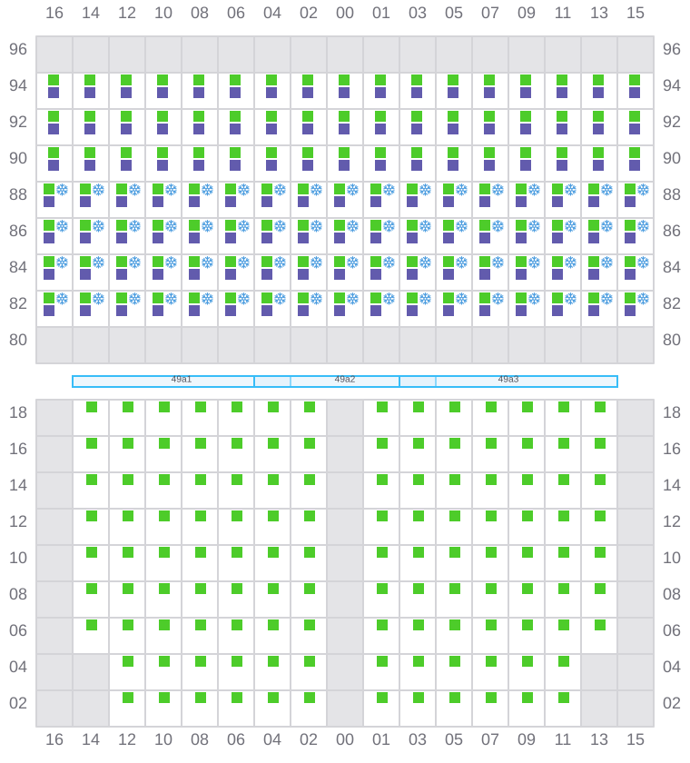 Bay 049 view and slots of MAERSK KLEVEN