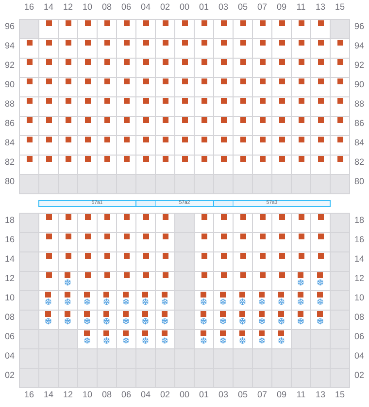 Bay 059 view and slots of MAERSK KLEVEN
