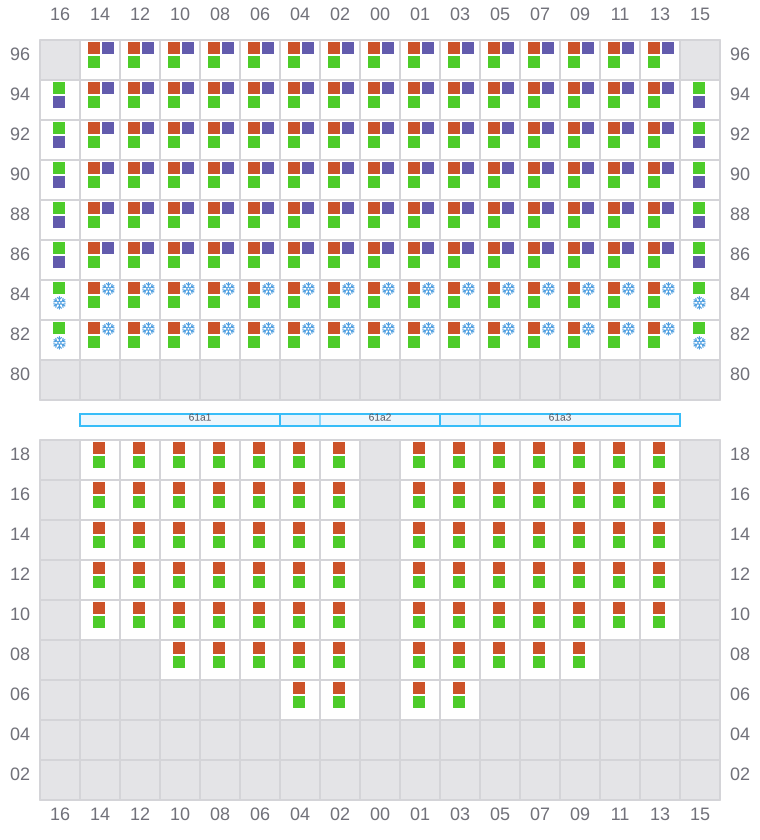 Bay 061 view and slots of MAERSK KLEVEN