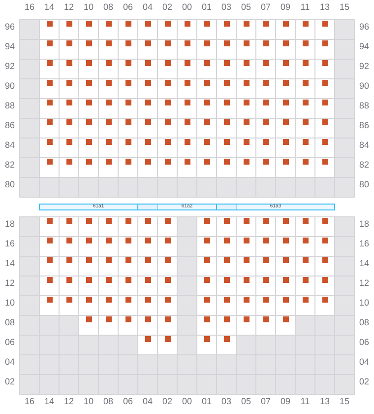 Bay 063 view and slots of MAERSK KLEVEN