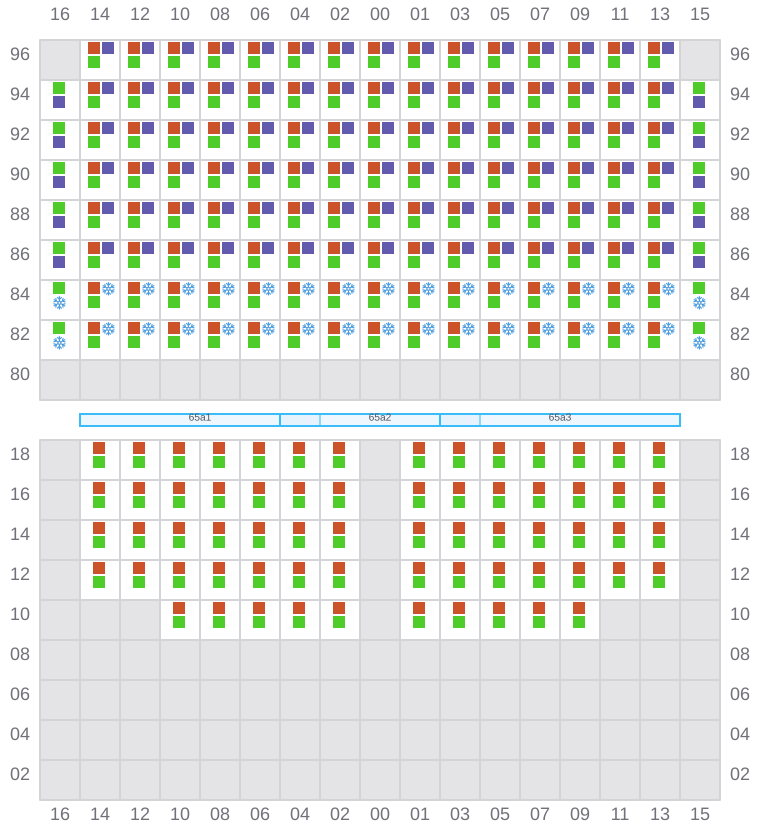 Bay 065 view and slots of MAERSK KLEVEN