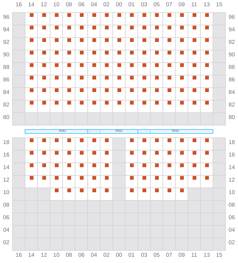 Bay 067 view and slots of MAERSK KLEVEN