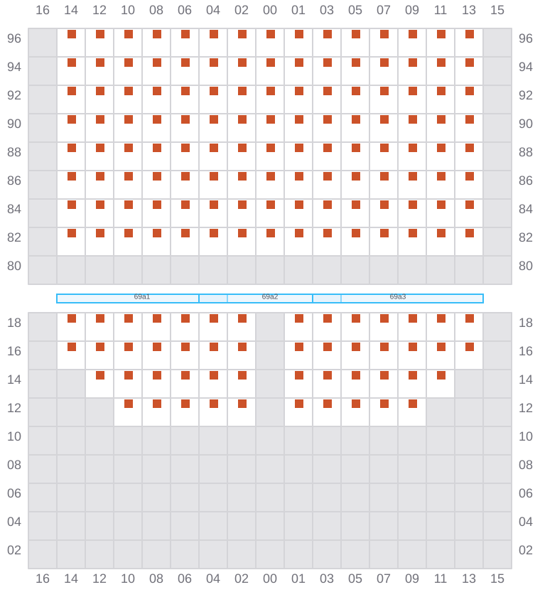 Bay 071 view and slots of MAERSK KLEVEN