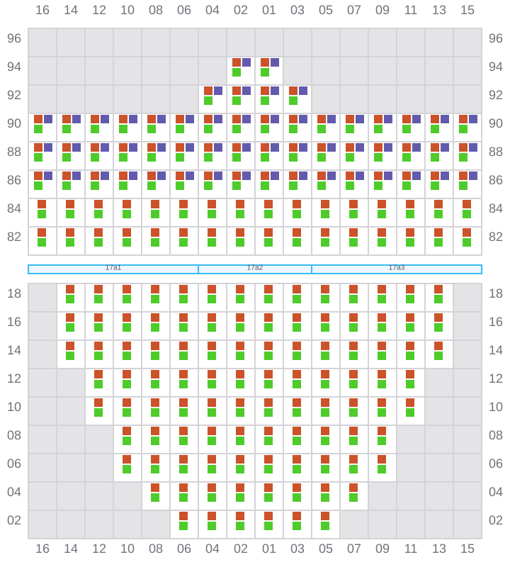 Bay 017 view and slots of MAERSK SENTOSA