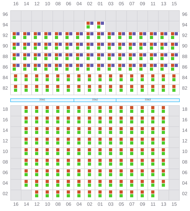 Bay 033 view and slots of MAERSK SENTOSA