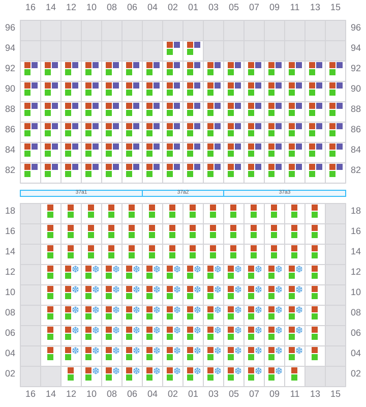 Bay 037 view and slots of MAERSK SENTOSA