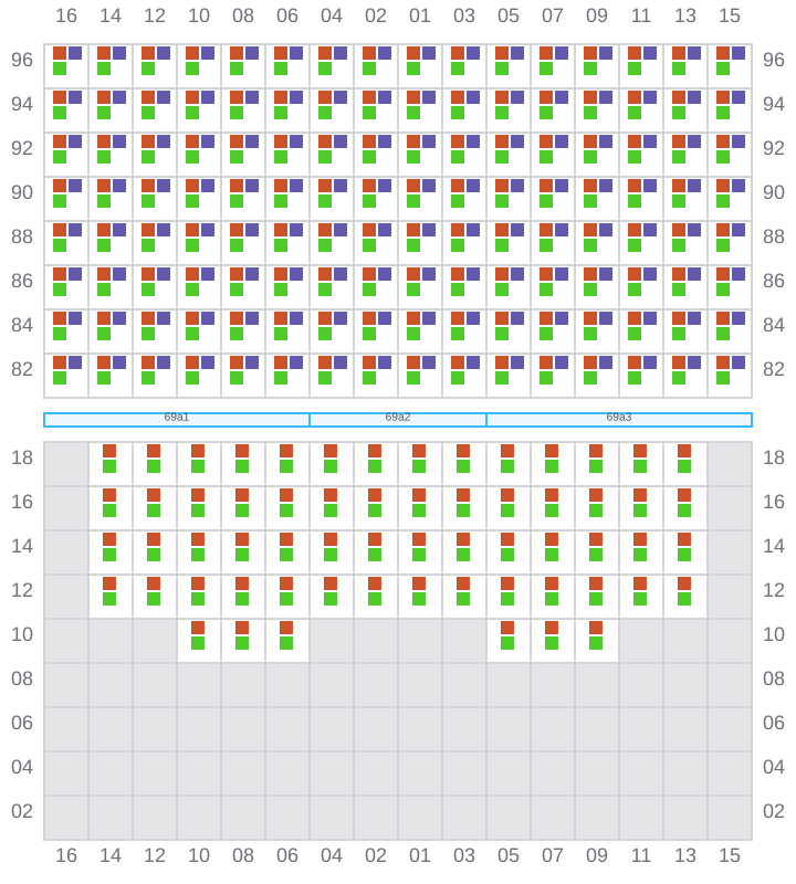 Bay 069 view and slots of MAERSK SENTOSA