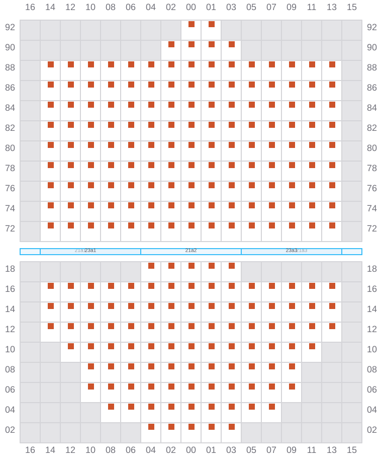 Bay 023 view and slots of GUNVOR MAERSK