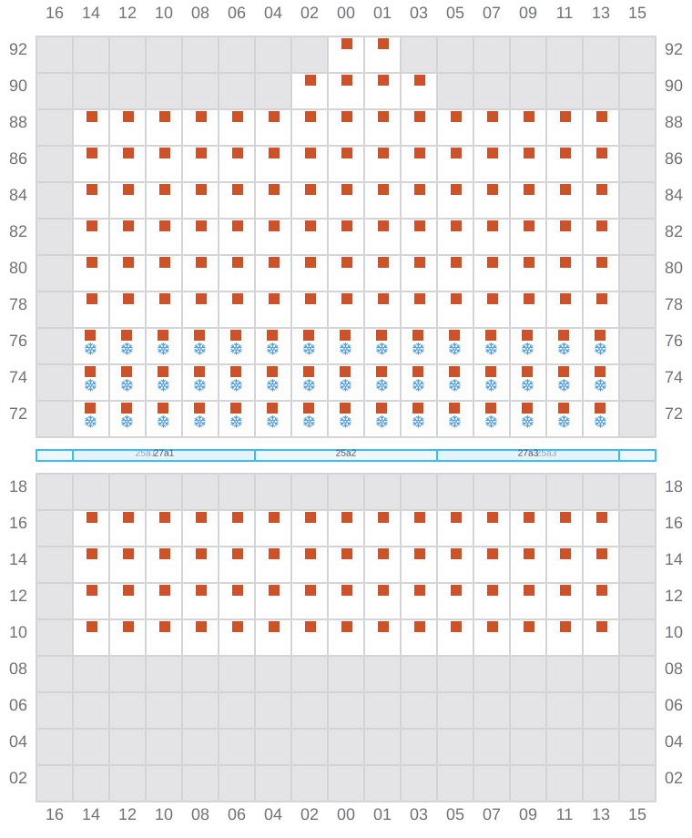 Bay 027 view and slots of GUNVOR MAERSK