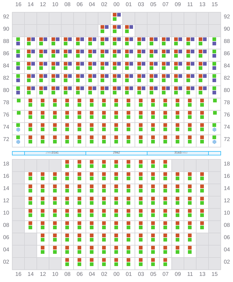 Bay 029 view and slots of GUNVOR MAERSK