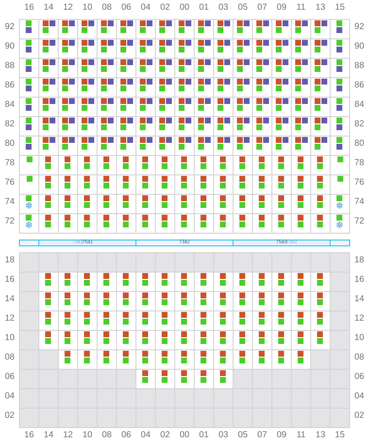 Bay 073 view and slots of GUNVOR MAERSK