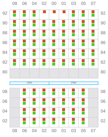 Bay 023 view and slots of MSC OLGA F