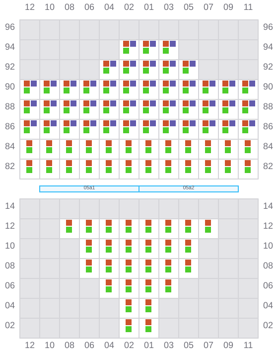 Bay 005 view and slots of MAERSK NUBA