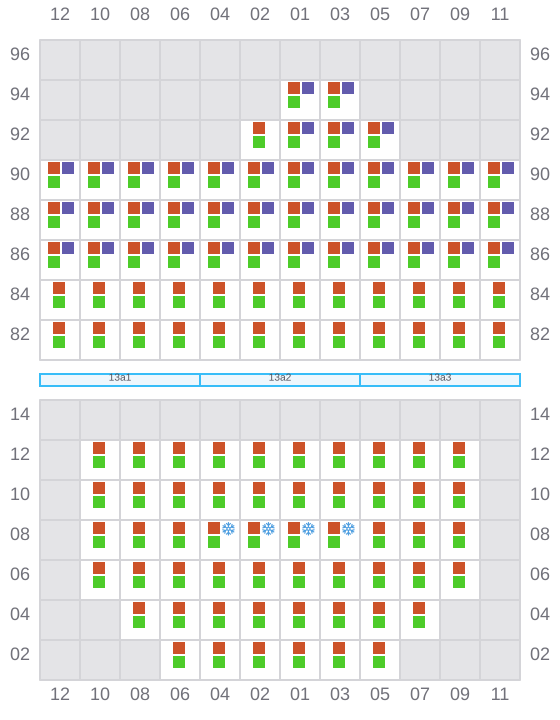 Bay 013 view and slots of MAERSK NUBA