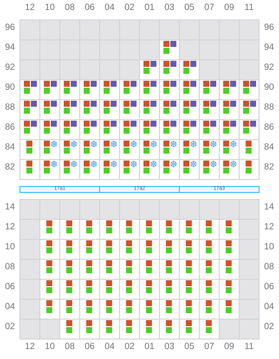 Bay 017 view and slots of MAERSK NUBA