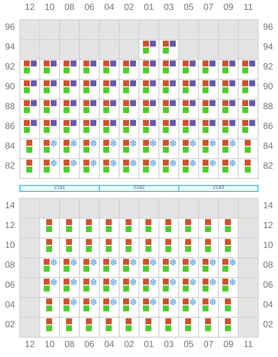 Bay 021 view and slots of MAERSK NUBA
