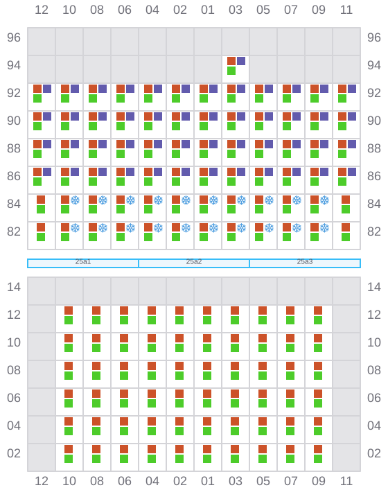 Bay 025 view and slots of MAERSK NUBA