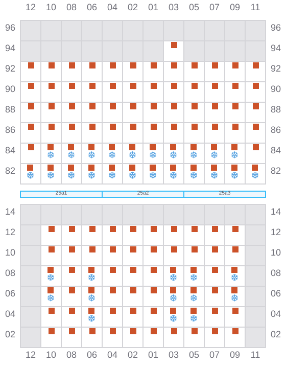 Bay 027 view and slots of MAERSK NUBA