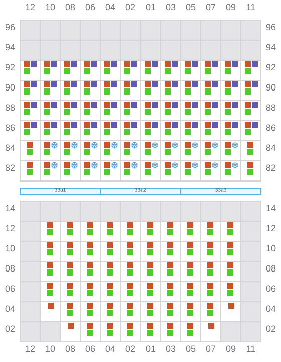 Bay 033 view and slots of MAERSK NUBA