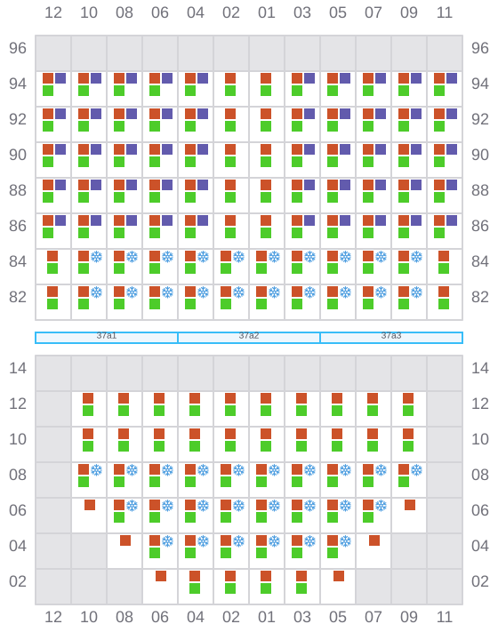 Bay 037 view and slots of MAERSK NUBA