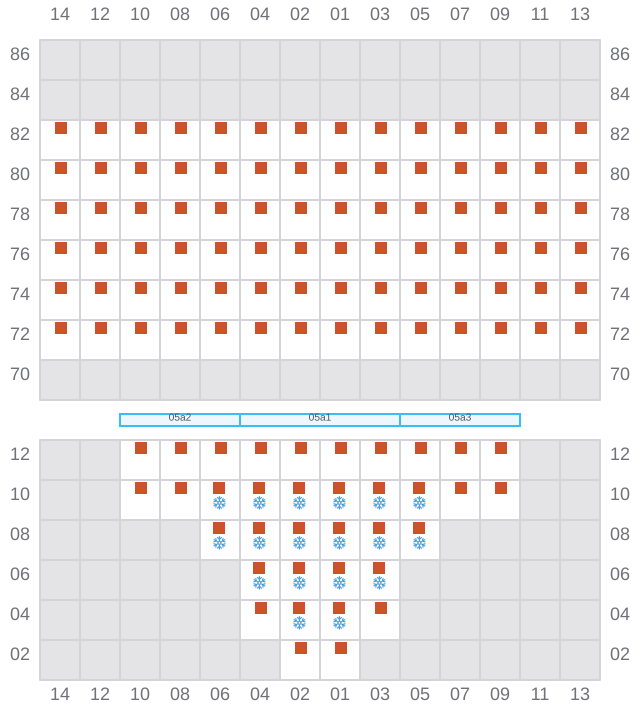 Bay 005 view and slots of CMA CGM FORT FLEUR D'EPEE