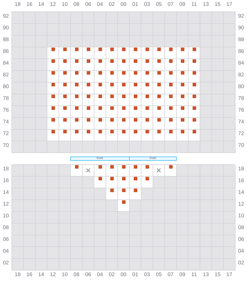 Bay 001 view and slots of CMA CGM JACQUES JUNIOR