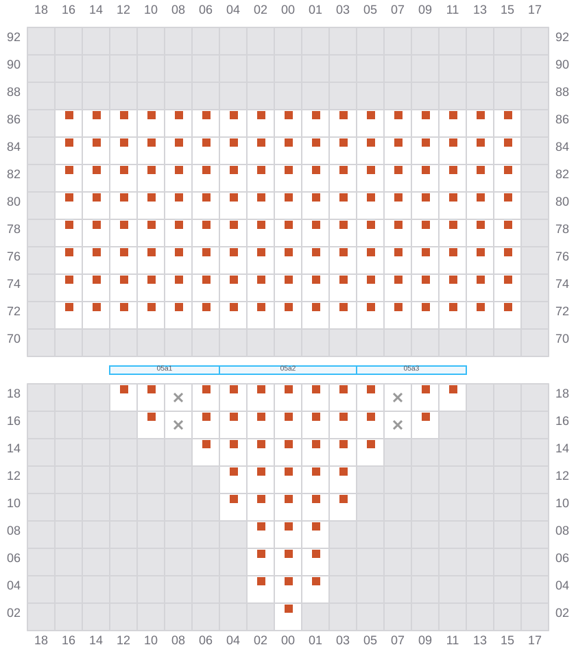 Bay 005 view and slots of CMA CGM JACQUES JUNIOR