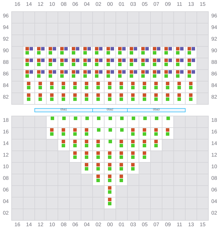 Bay 005 view and slots of MAERSK SEVILLE