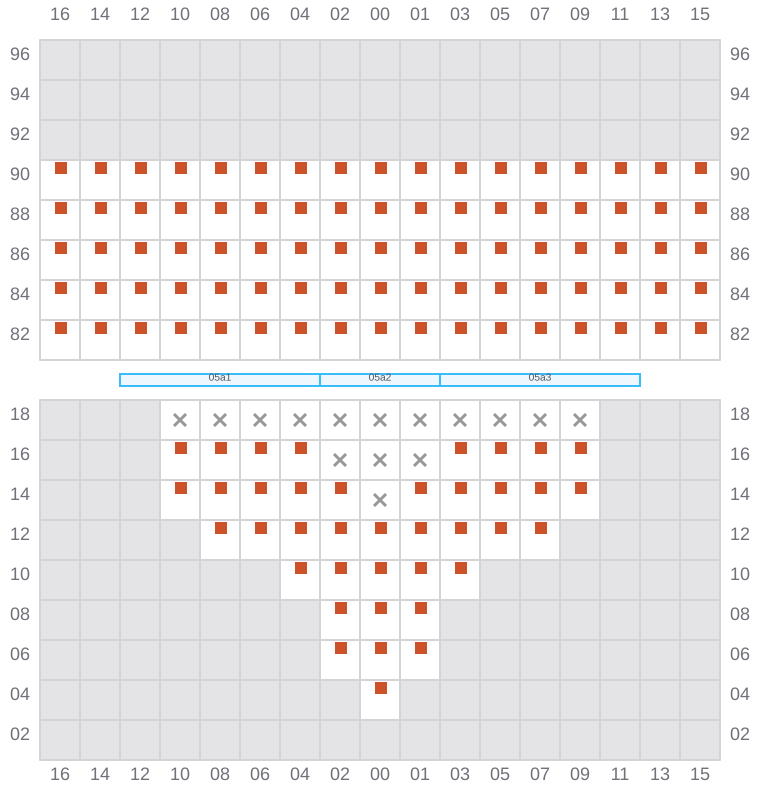 Bay 007 view and slots of MAERSK SEVILLE