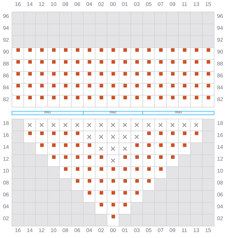 Bay 011 view and slots of MAERSK SEVILLE