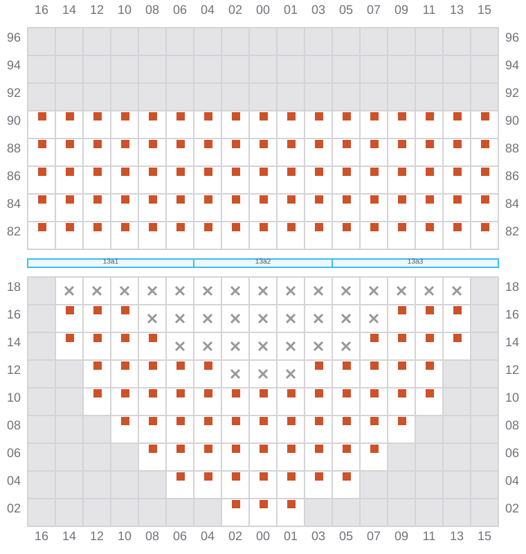 Bay 015 view and slots of MAERSK SEVILLE