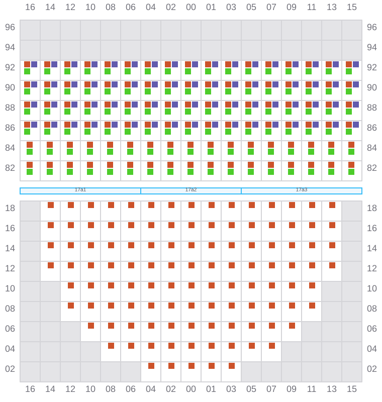 Bay 017 view and slots of MAERSK SEVILLE